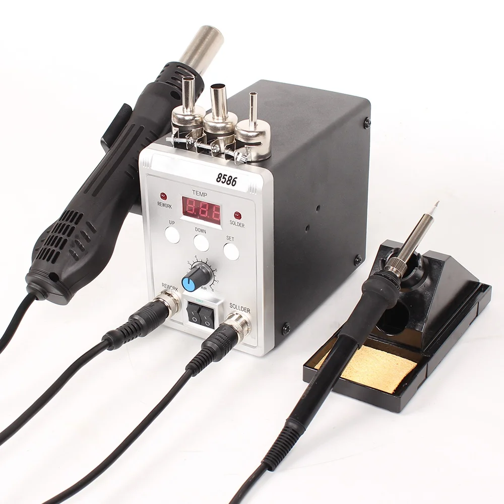Green 8586 2 in 1 SMD Rework Soldering Station Kit Hot Air Soldering Station