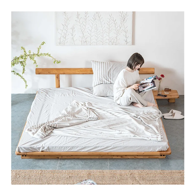 Japanese Tatami Storage Bed Furniture Solid Wood Double Bed Frame Platform Floor Bed