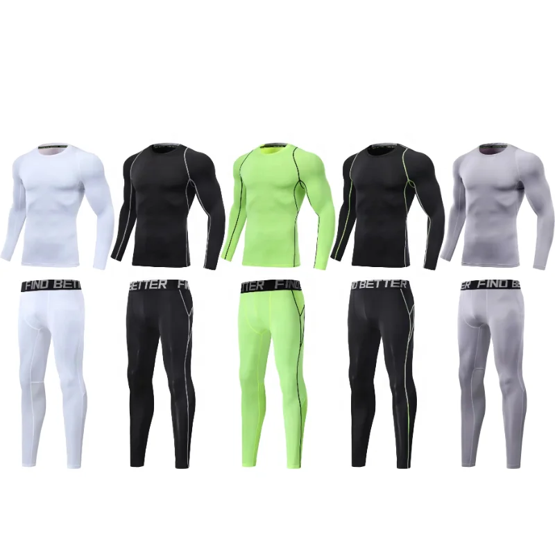 Hot selling polyester spandex long sleeve two piece workout gym clothing fitness wear set for men