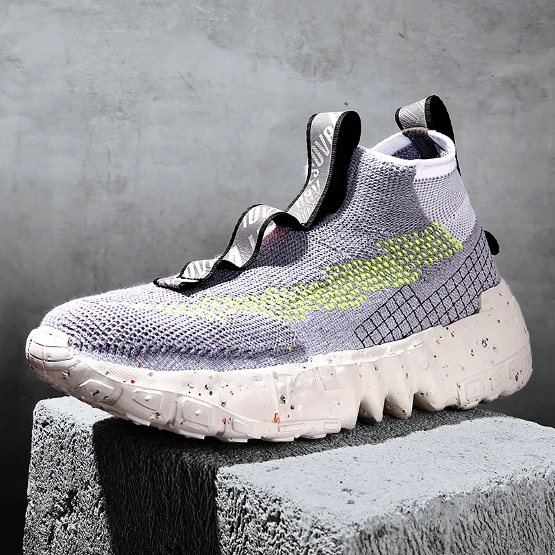 
men sport shoes footwear breathable fly knit upper foam sole high top sock shoes male dropshipping products 