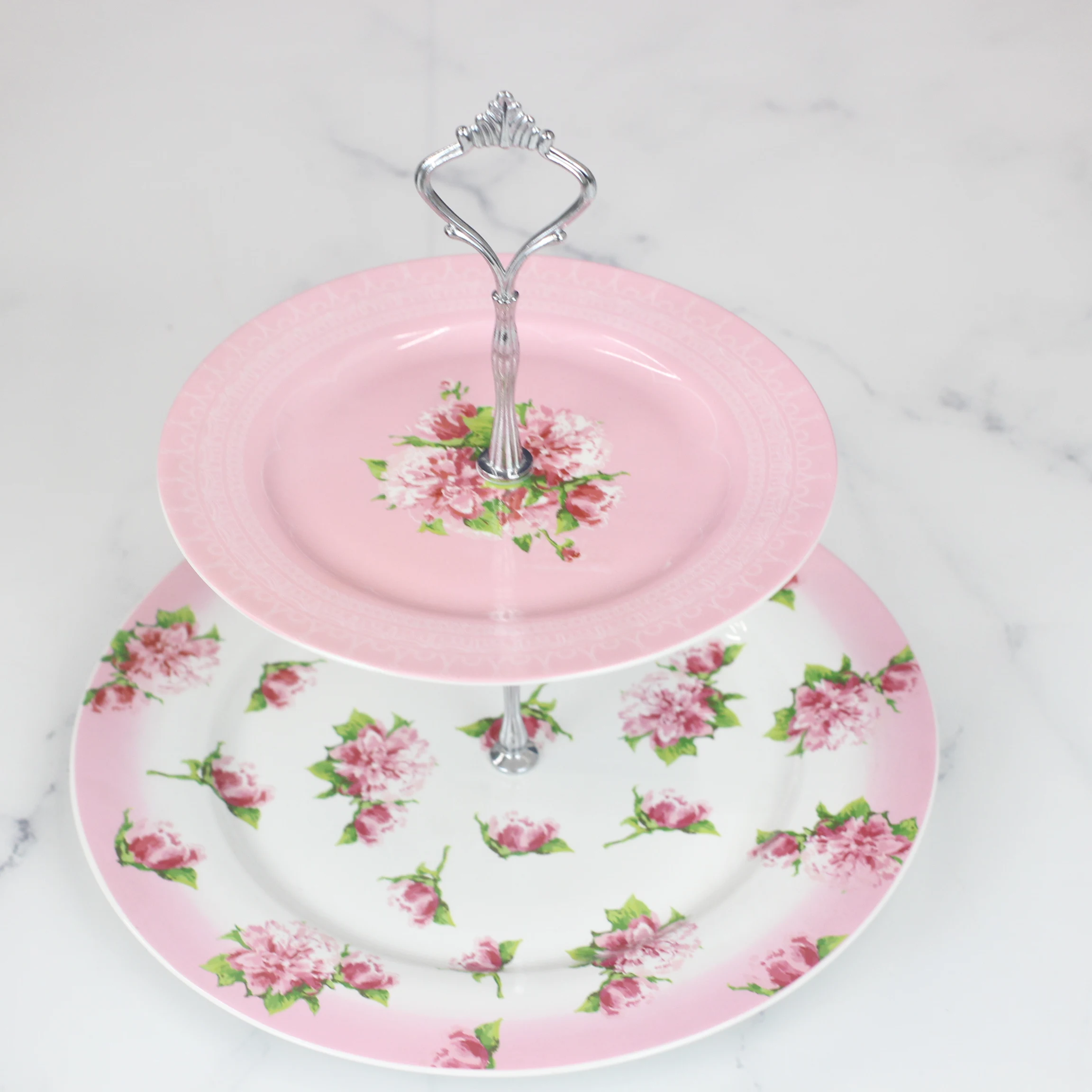 Fine China Wholesale 2 Tier Round Porcelain Cake Plate Ceramic Cake Stand For Home,Hotel , Restaurant, Wedding