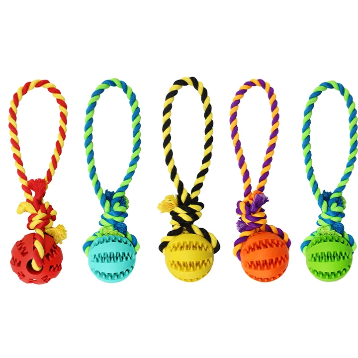 Rubber Resistant Durable Interactive Pet Dog Molar Bite Chew Rope Toy Ball Set