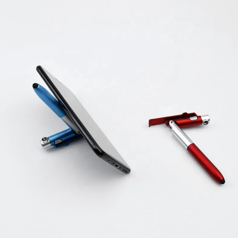 4 in 1 promotional gift multifunctional stylus phone holder LED light plastic pen with stand