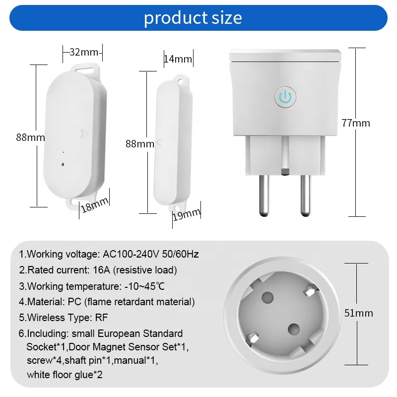 wireless sensor switch cabinet door sensor door closer automatic sensor RF EU socket Plug for smart life