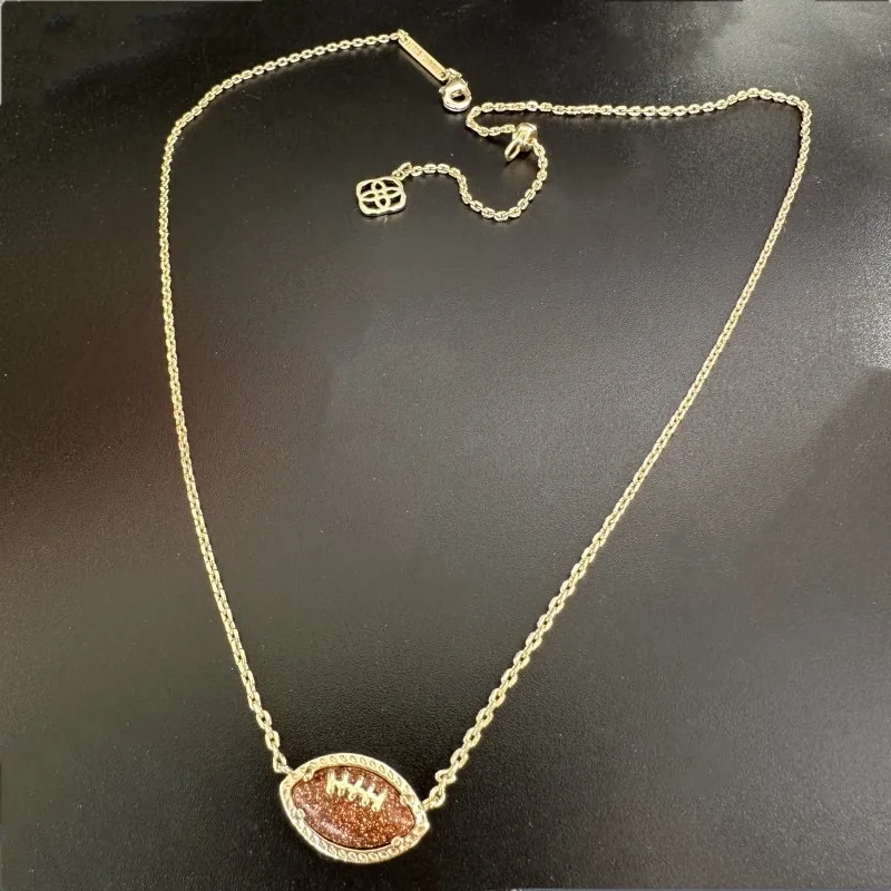 Independence Day Football Irregular Golden Sandstone Fish bone Necklace D-Day Gift Necklace Natural stone Necklace
