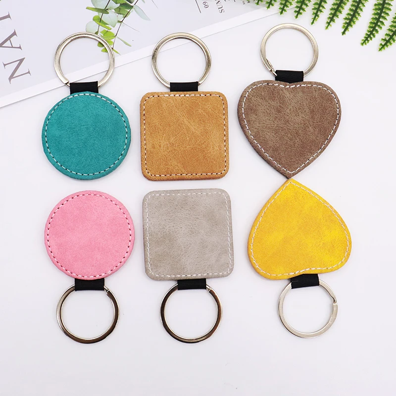 Different Shapes Color Design Car Pendant Custom Keychain Logo Blank Sublimation PU Leather Key Chain wholesale