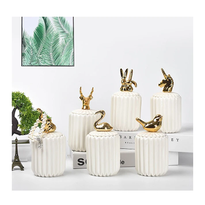 ceramic gold standing animal jewelry box candy jar for gift