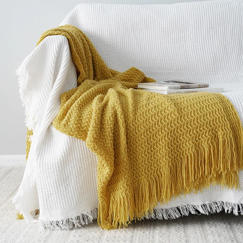 Hangfeng Brand Travel Super Soft Solid Color Decorative Blanket Sofa Cover Knit Throw Blanket