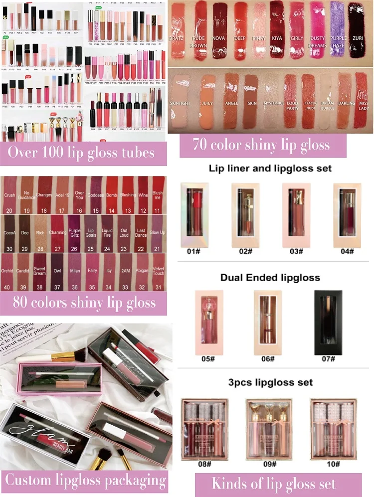 Private label lip glossy clear lip gloss container with Pompom ball chain customized liquid lipgloss with key chain