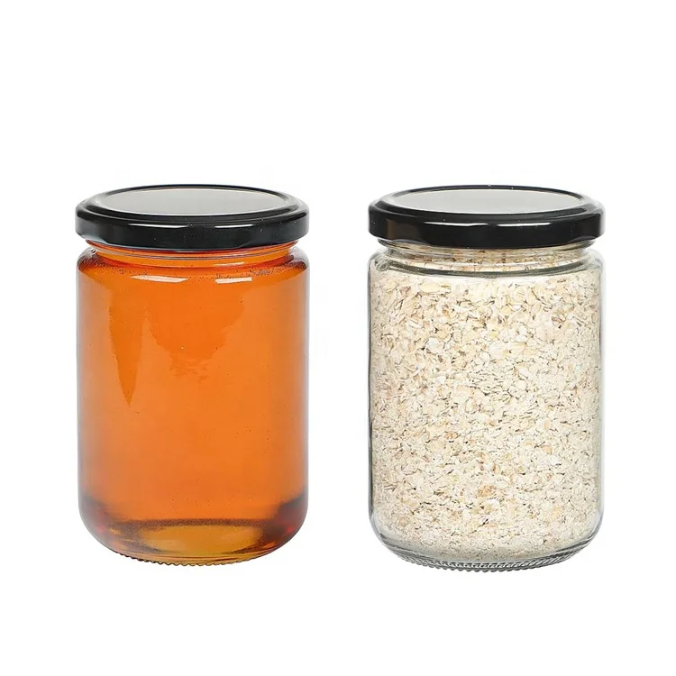 Factory Produced Wide Mouth Round Glass Honey Jar With Screw Metal Lid
