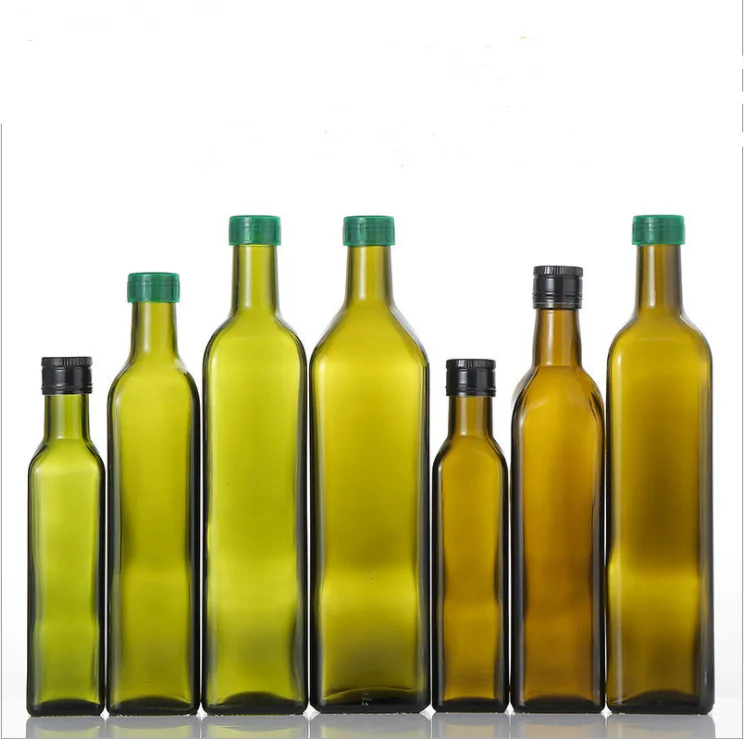250ml 375ml 500ml 750ml  Square Dark Green Amber Empty Olive Oil Glass Bottle For Packing Cooking Oil