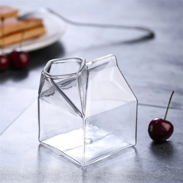 Drink Cup Creative Milk Box Shape Glass Cups & Saucers Transparent 100-200ml Sustainable,stocked