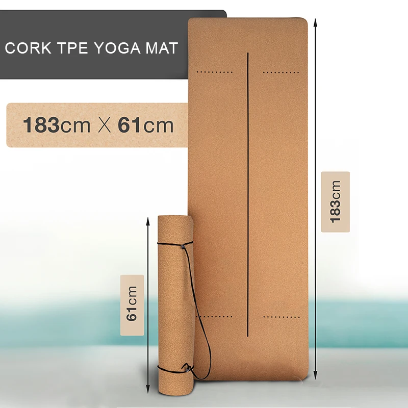 Huayi  Non Slip Cork Yoga Mat Custom Organic Eco Friendly Thick Yoga Matte Tpe Natura Cork Rubber Yoga Mat