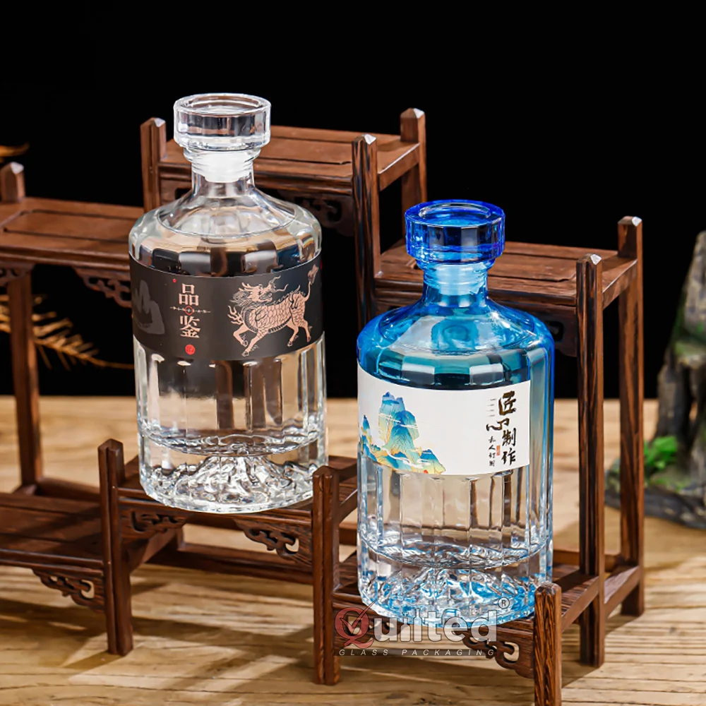 Custom ice mountain base 100ml 250ml 500ml empty liquor spirits glass bottle for vodka gin whiskey