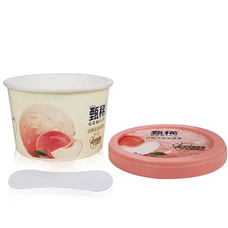 Pint print ice cream cup food grade bpa free eco friendly frozen safe 4oz 5oz 6oz ice cream cup pp with lid and spoon