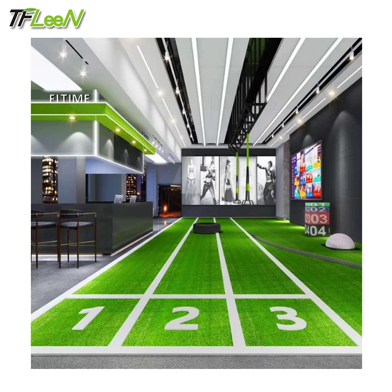 Customized green artificial grass carpet gym turf with numbers and white lines Pet Mat gym garden soccer field sports ground to