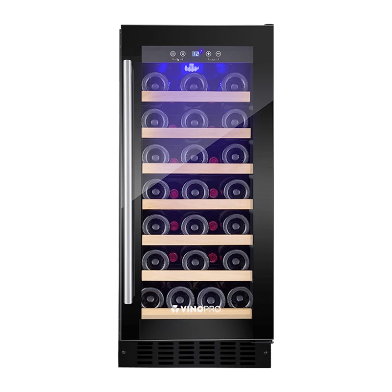Vinopro 34-Bottle 91L Single Zone Compressor Wine Cellar Cooler Black Door Glass In-Cabinet Freestanding Wine Fridge
