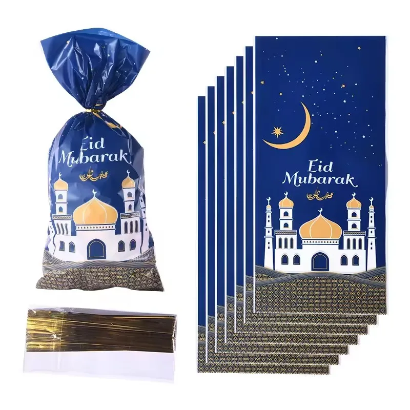 50PCS/Pack Eid Mubarak Ramadan Party Decoration Mixed Color Cookie Treat Bags Plastic Candy Bag