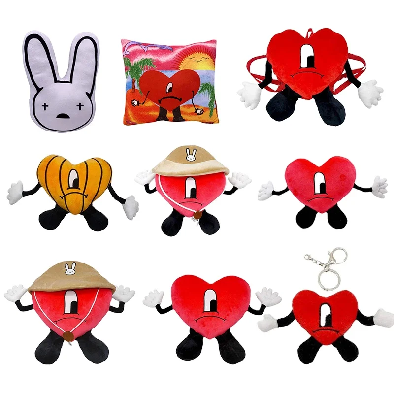 HUAMJ 2023 New Year Gifts Custom Bad Bunny Peripheral Products Keychain Red Heart Pillow Plush Toys Of Bad Bunny Plush