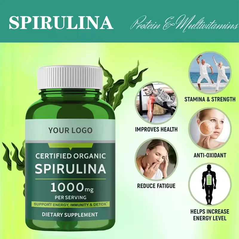 WELLBODY OEM/ODM Private Label Factory Supply Spirulina Chlorella Capsules 1000mg Heart Health Support Green Healthcare