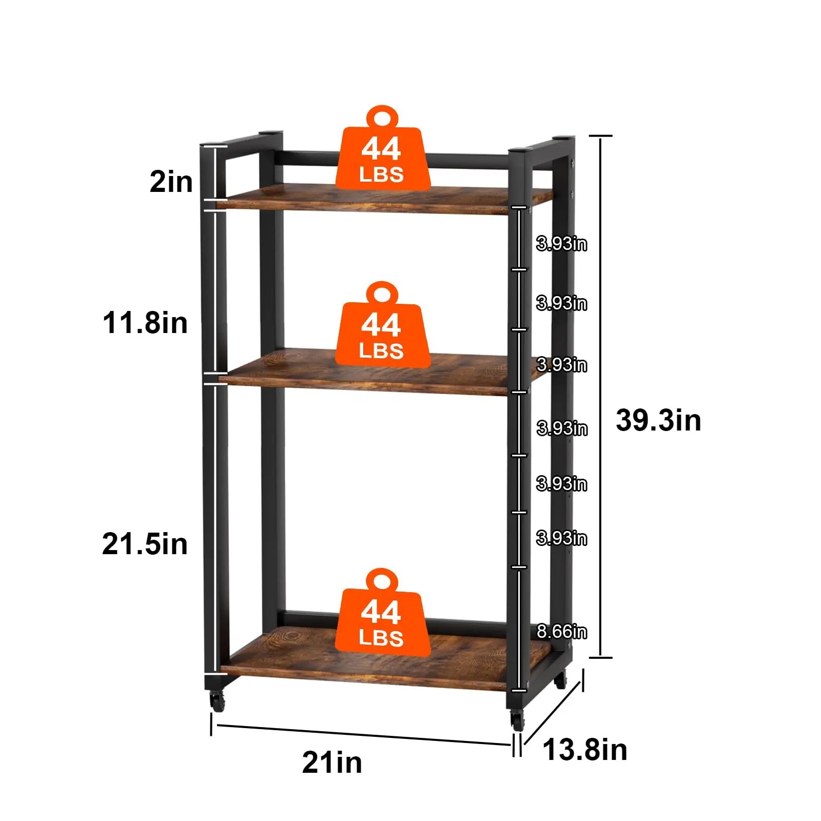 Home Office Fax Machine Scanner Files Adjustable Storage Shelf Rack 3 Tier Movable Printer Stand With Wheels