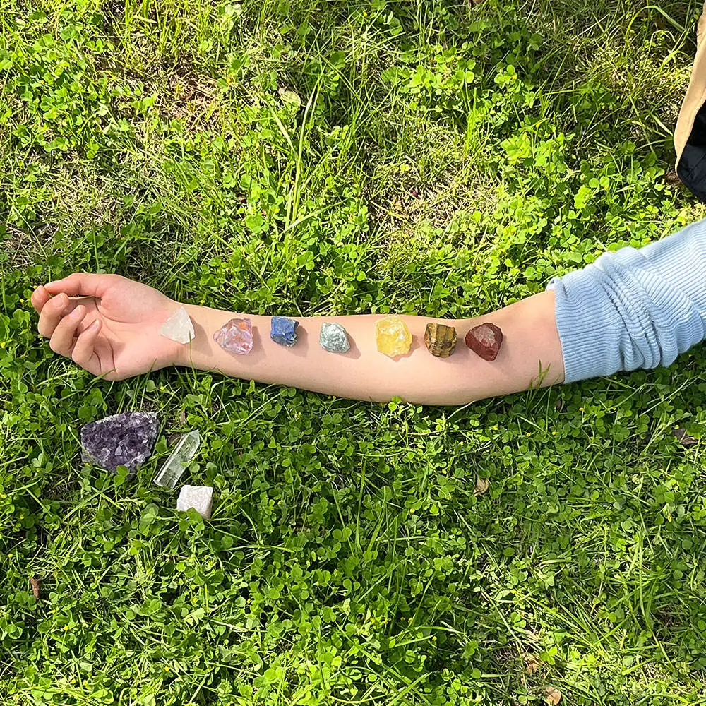 Gemstones Raw Healing Stones Clear Crystal 7 Chakra Stones Collection Point Set For Yoga Meditation Amethyst Gem