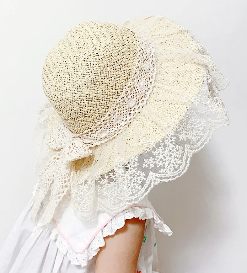 Детская шляпа, летняя кружевная Рыбацкая шляпа с большими полями для девочек, детская соломенная шляпа от солнца