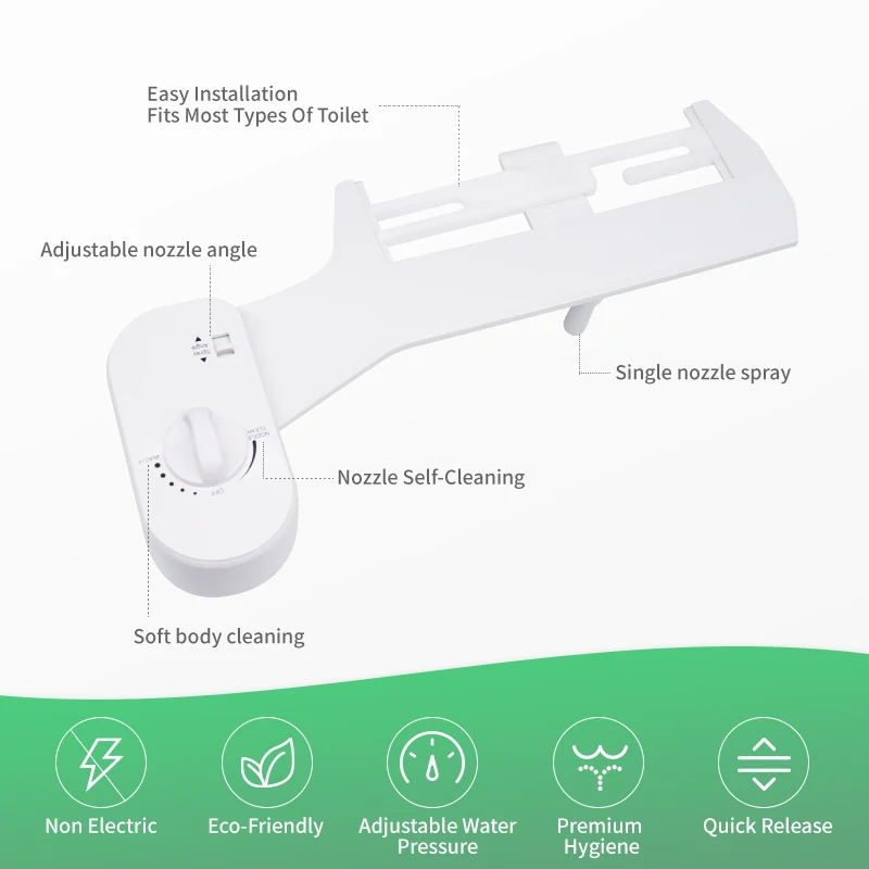 Quick Installation Design Bidet WC Single Nozzle Fresh Water  Plastic Non-Electric Cold Water Toilet Bidet Attachment