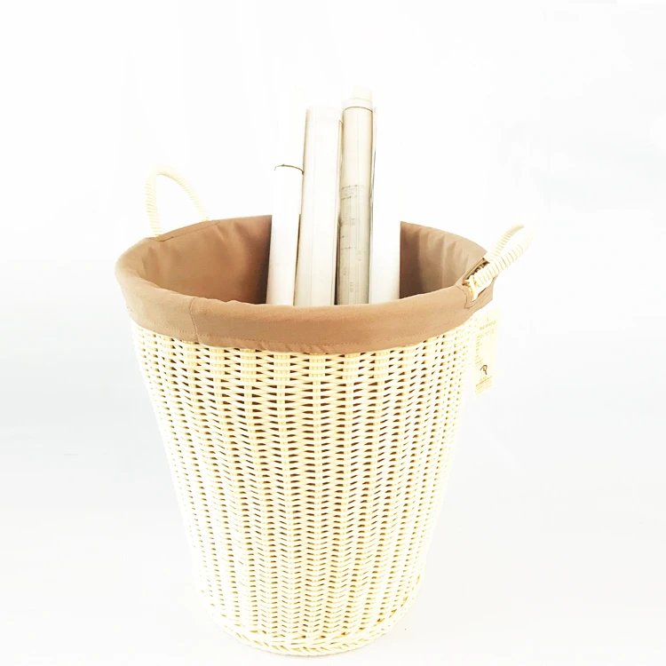 Renel Custom Plastic PE Rattan Woven Plastic Storage Basket With Liner For Hotel Bathroom