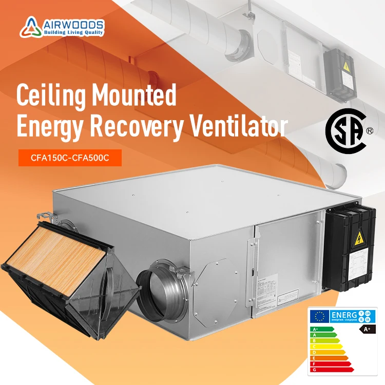 EU class A energy efficiency 10 speeds air roof erv system with plastic encapsulated DC fans