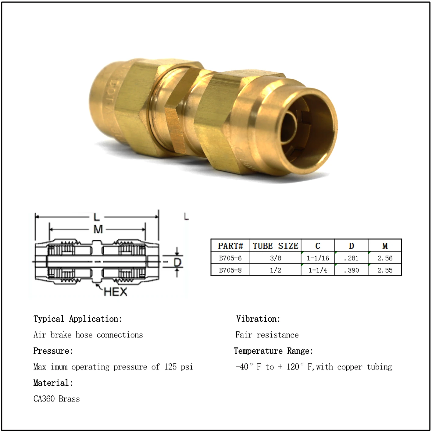 Brass DOT Rubber Hose Connector With Spring Guard