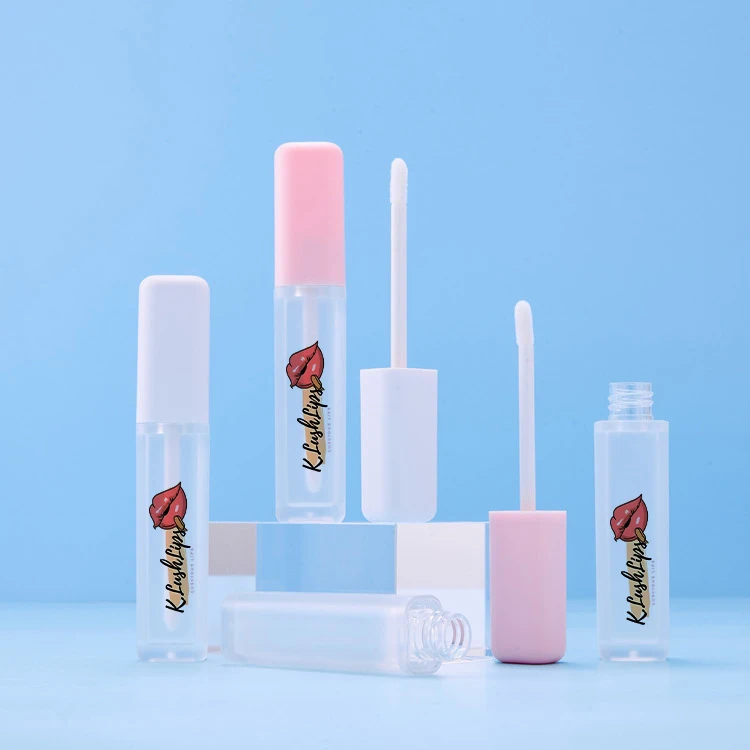 Square pink white lip gloss tube 6 ml custom-made personal logo makeup bottle container