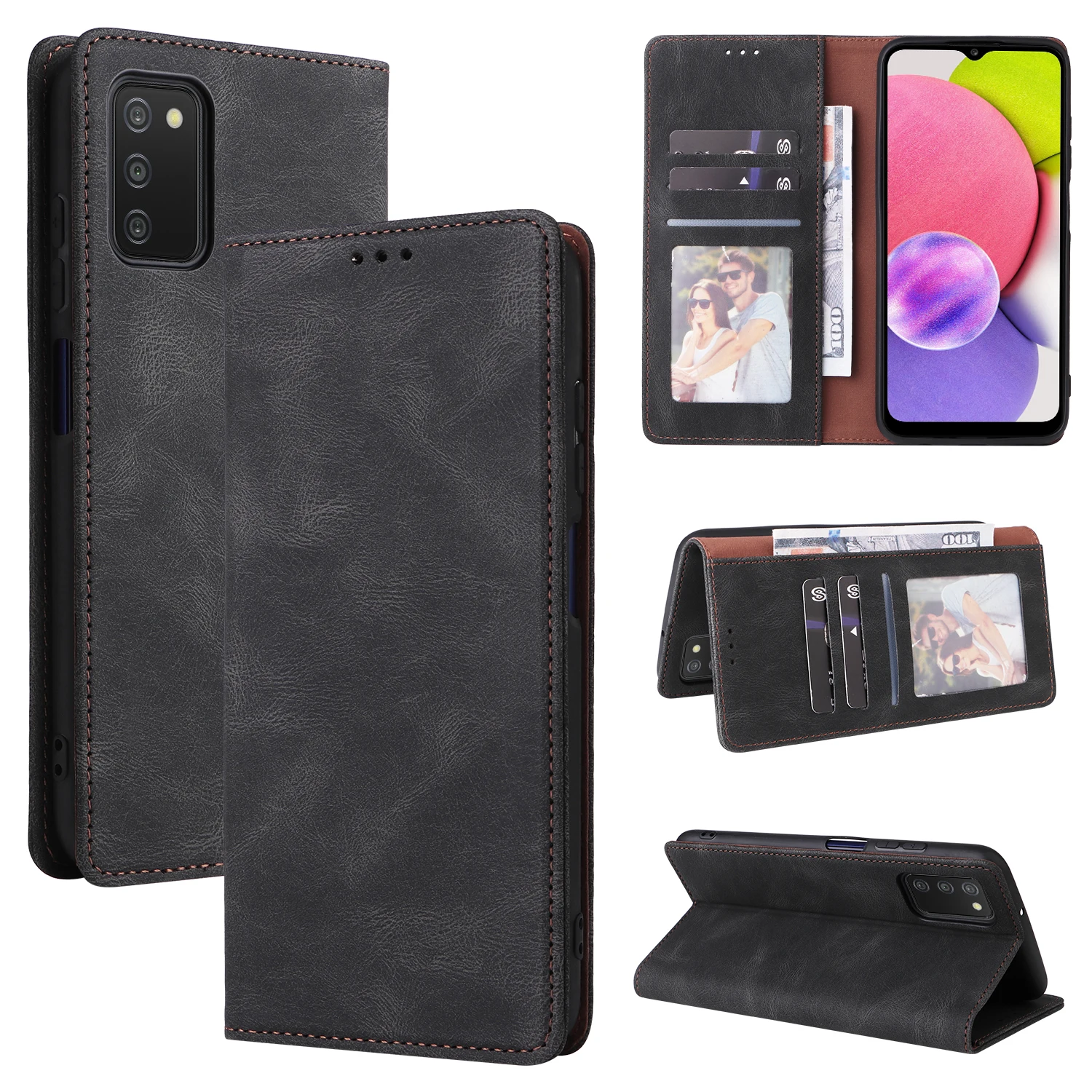 Magnetic Closure Card Pocket Back Cover Leather Case Wallet For Samsung A03