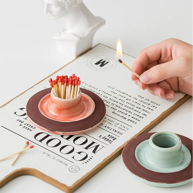 decorative ceramic match holder empty ceramic candle jar with match holder with striker ceramic jar for home decor