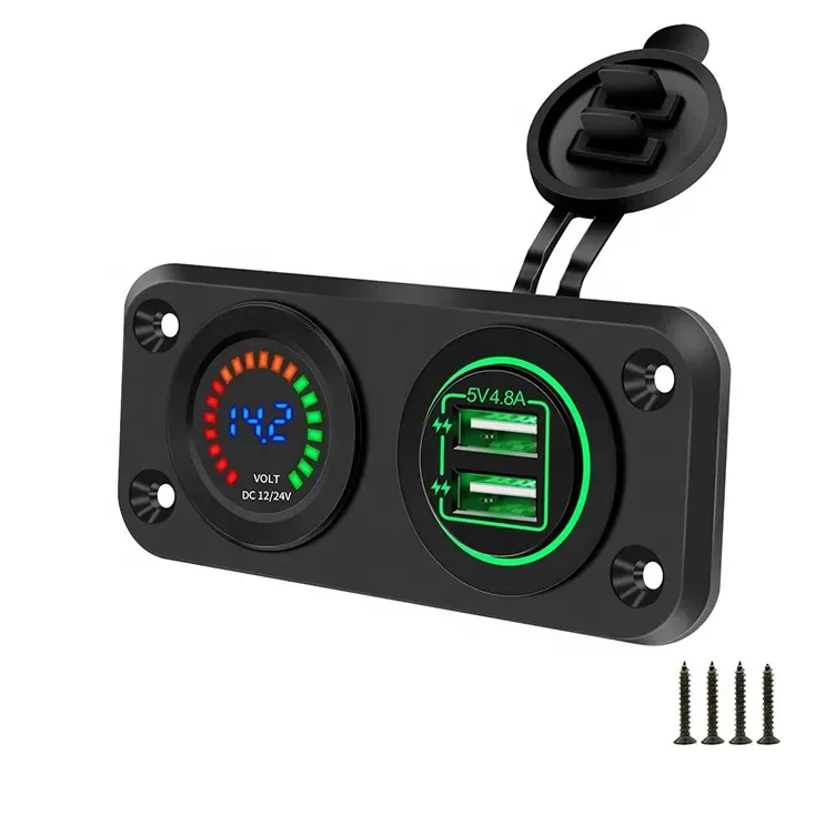 MICTUNING Universal 2 in 1 panel Color Screen Alarm 12V Voltmeter 4.8A Dual USB Car Charger Fast Charging