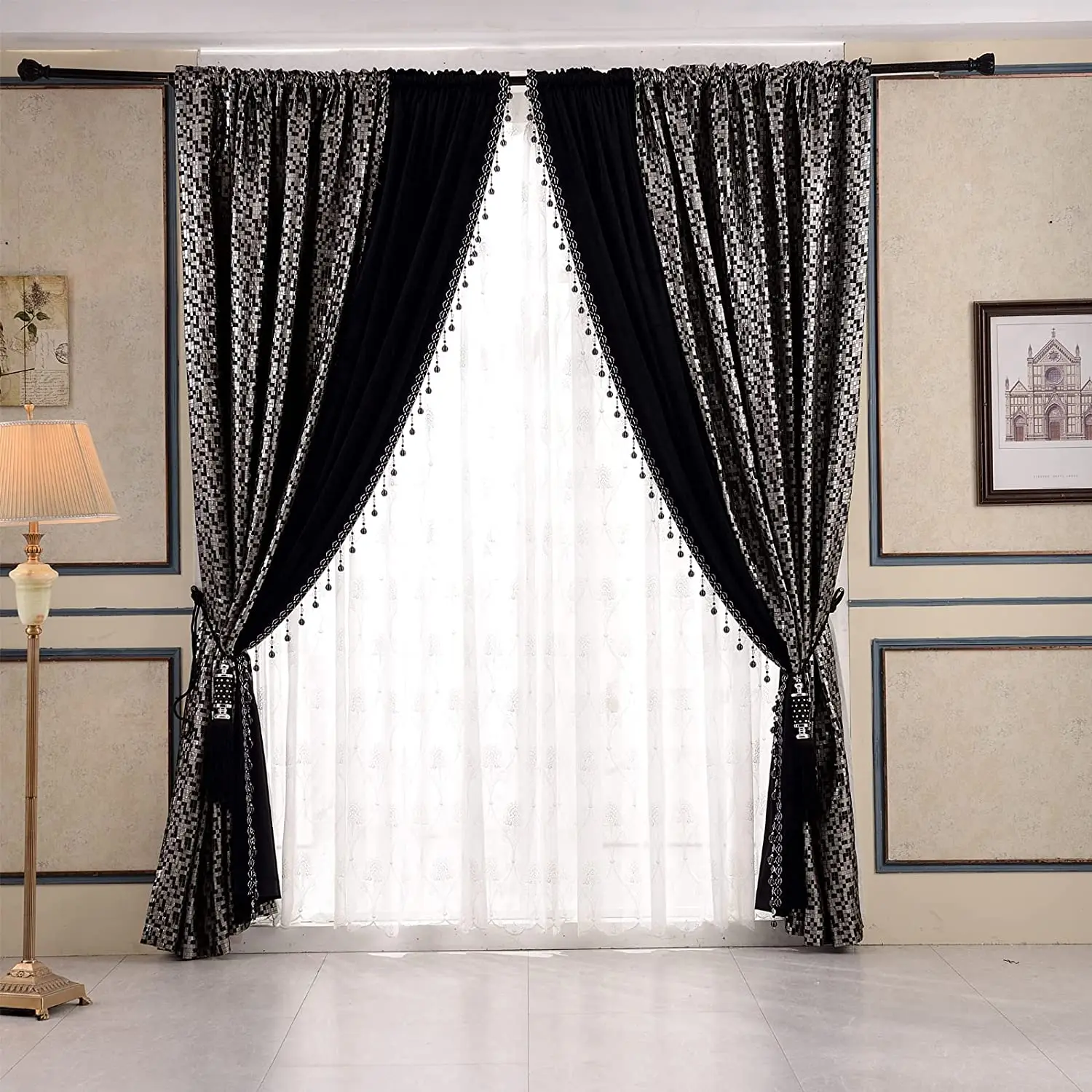 Luxury pompom luxury tassel curtains suitable for living room shading velvet bedroom curtains