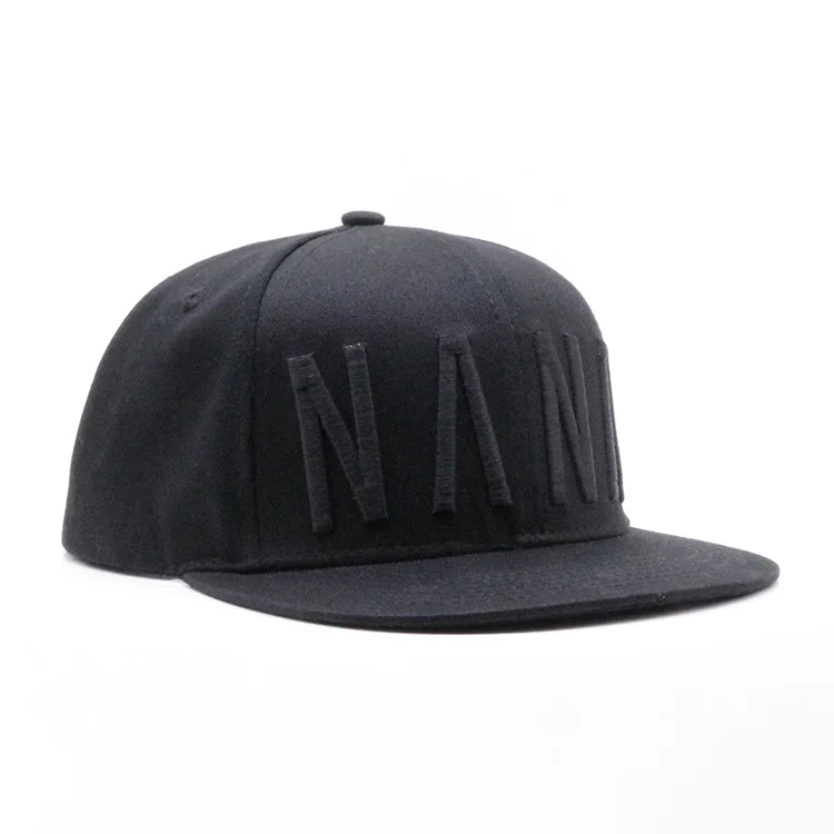 Customized 3D Embroidered Logo Black Plain Baseball Cap 100% Cotton 6-Panel Snapback Caps Hats