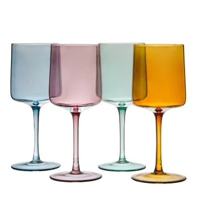 Customized wine utensils, handmade crystal square colored red wine glasses, available for family gatherings