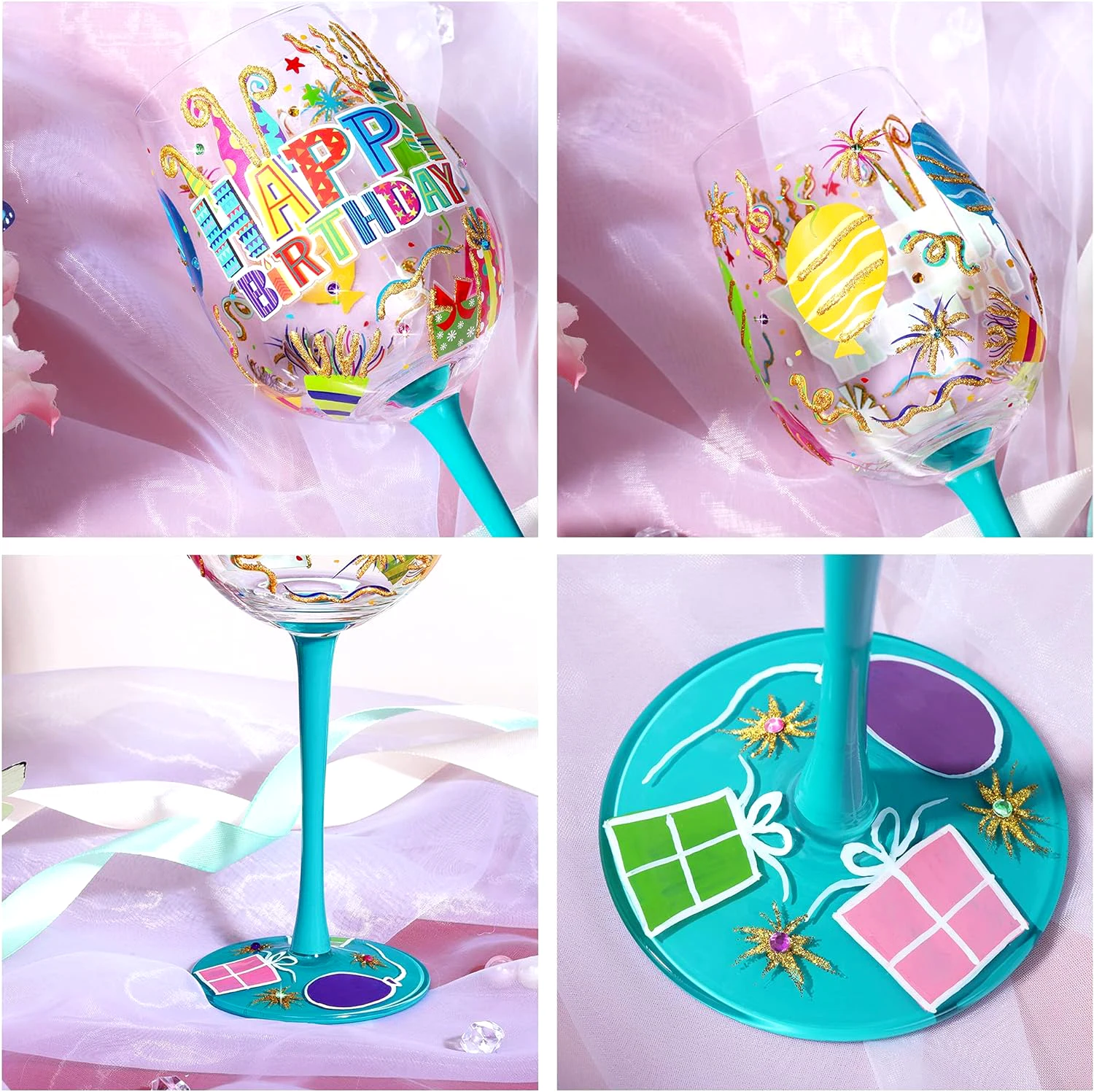 Fancy Exquisite Design Important Holiday Wine Glass Wine Cup Custom Luxury Color Wine Glasses Hand Painted Glass For Wedding