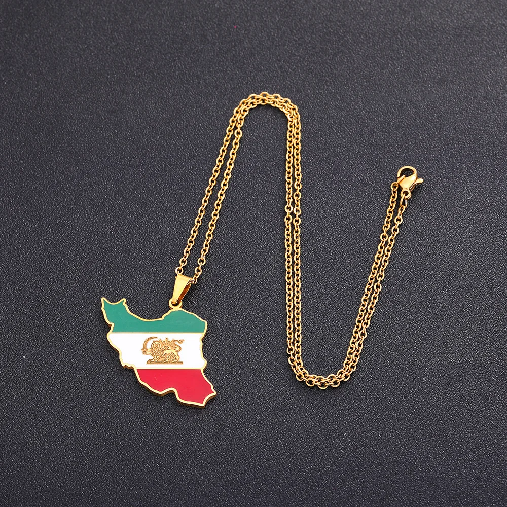 New Popular Women Gold Plated Custom Stainless Steel Iran Map Pendant Necklace