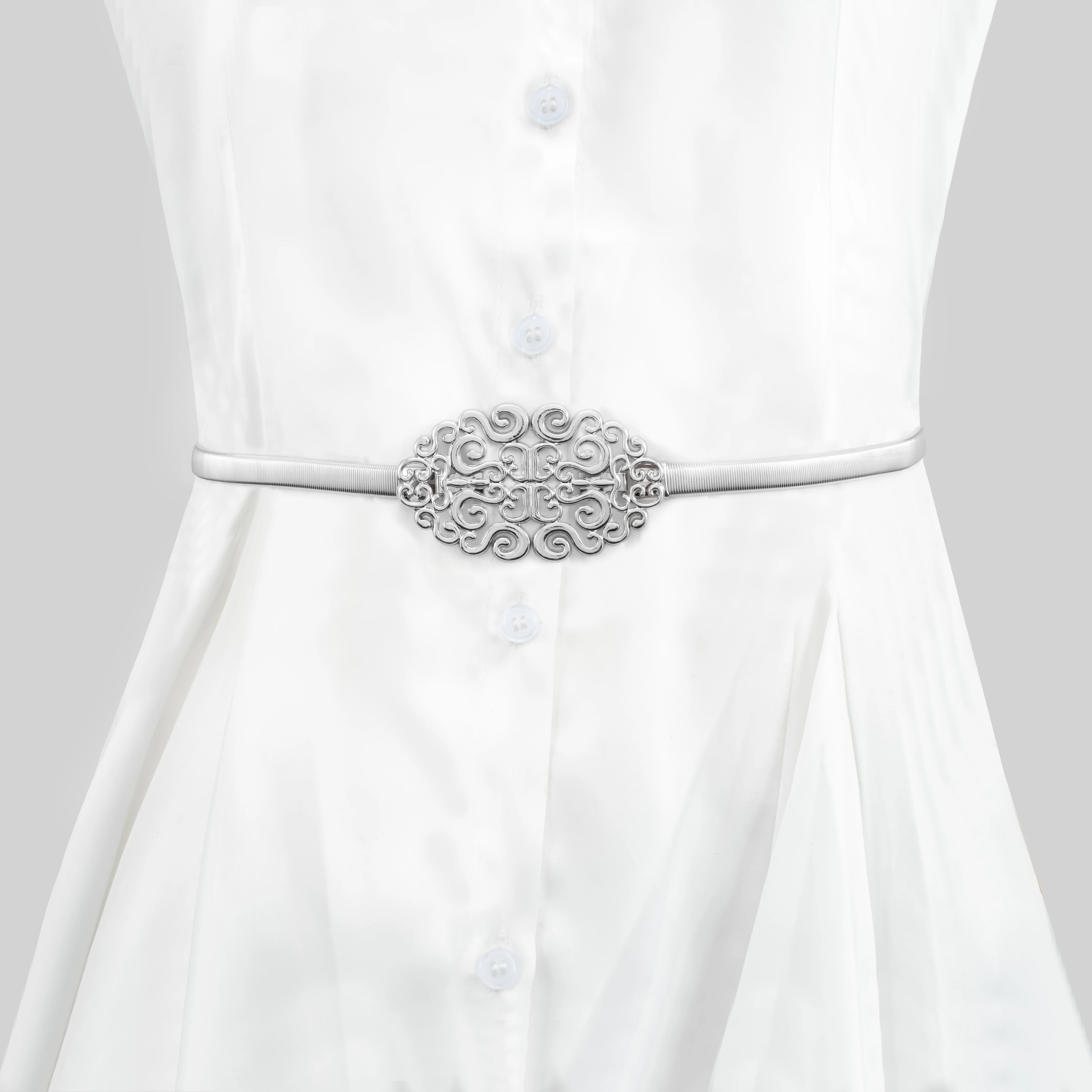 Women Western Chain Belt Adjustable Turquoise silver Metal Waist Chain Belt for Dresses