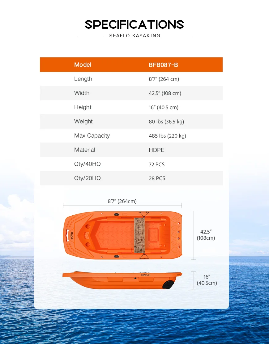 SEAFLO water sport multiple function blow molded High-density polyethylene hdpe tool boat for fishing river clean