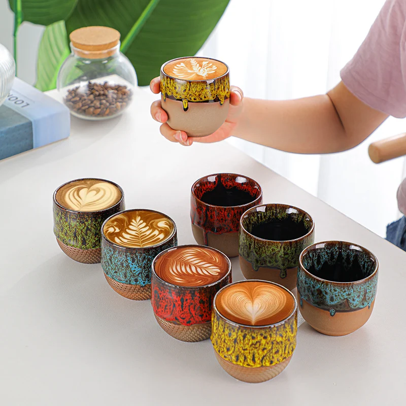 100% Handmade Japanese Retro Ceramics Tea Cup Clay Cups  Without Handle For Restaurant And Household Coffee Cup