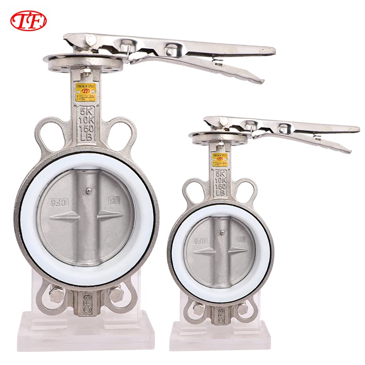 TF 4-дюймовый рычаг ручки из нержавеющей стали ручной PTFE мягкий уплотнительный вафельного типа Дроссельный клапан управления потоком воды