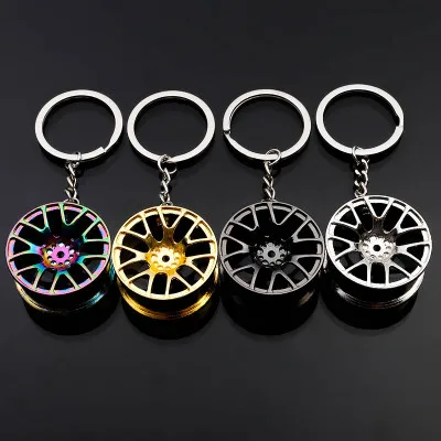 Creative gift 3d car accessories hub metal key ring advertising waist hanging key ring chain link pendant