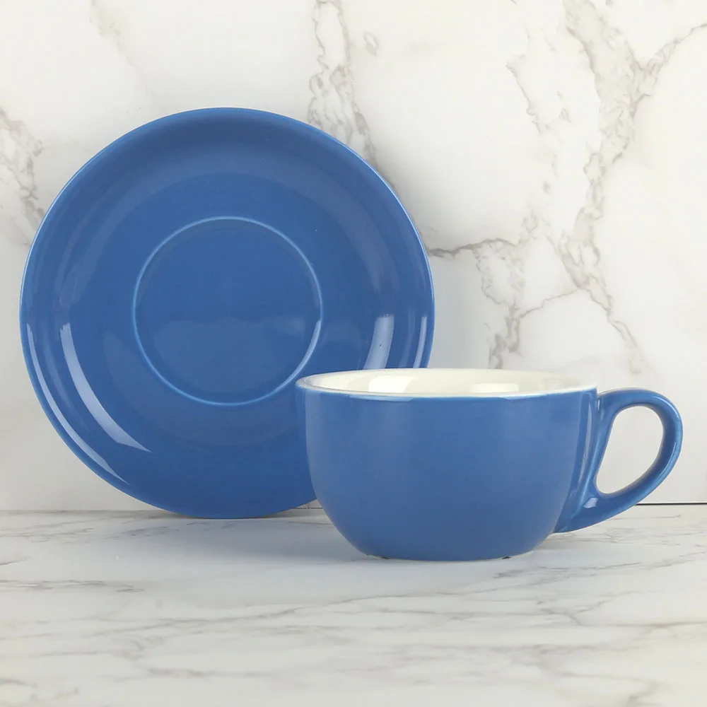 Nordic Blue Thick Design Ceramic Porcelain Coffee Tea Cup with Saucer Set