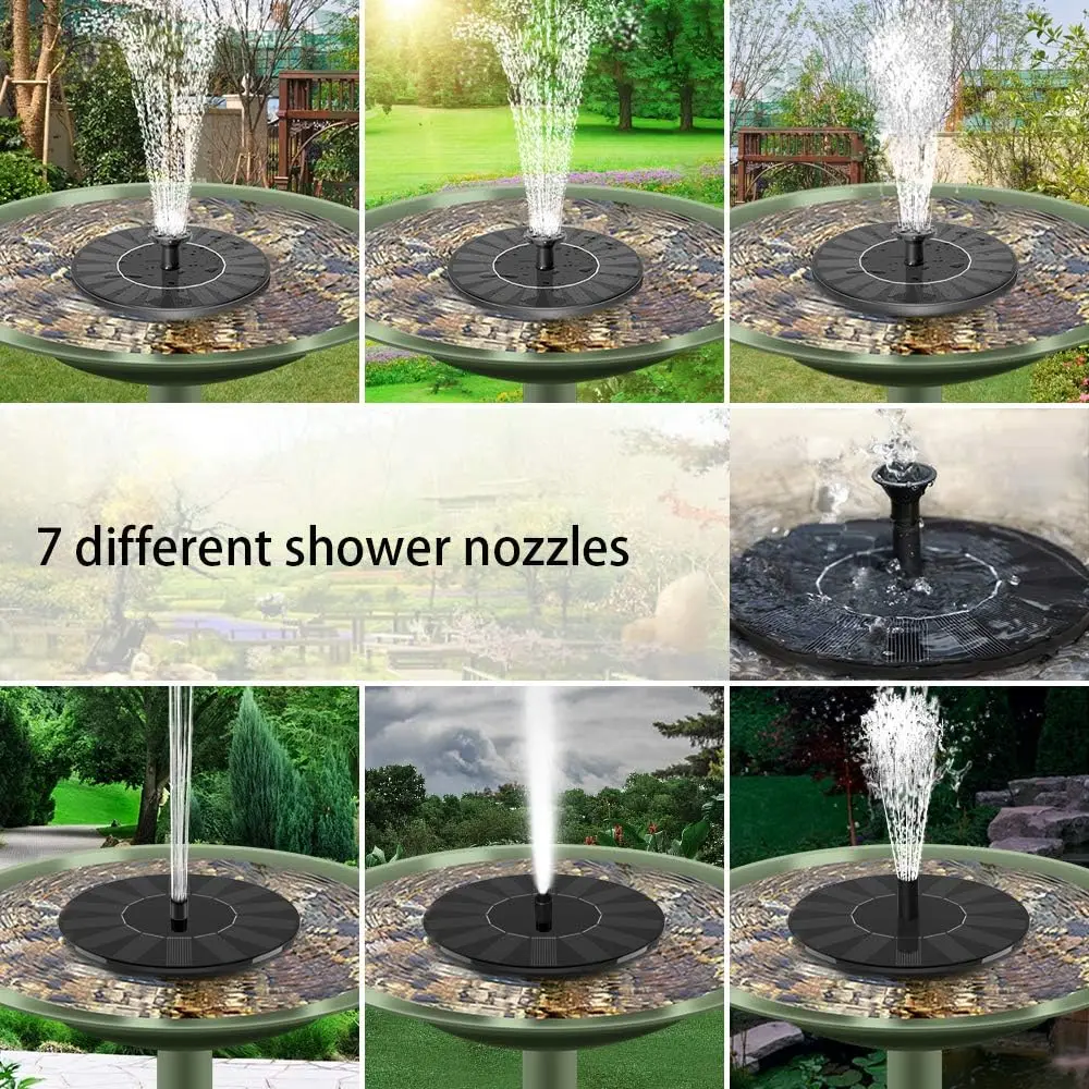 Eco-friendly Birdbath Water Pump Solar Panel ABS 13cm 16cm Pet Feeder Water Fountain 7V/1.4W 6 Nozzles Outdoor Garden Decoration