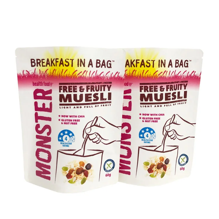 Matte White Doypack Juice Powder Aluminum Foil Custom Stand Up Pouch Bags