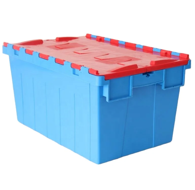 Heavy duty logistic warehouse storage moving plastic stackable nestable moving boxes plastic crates with lids