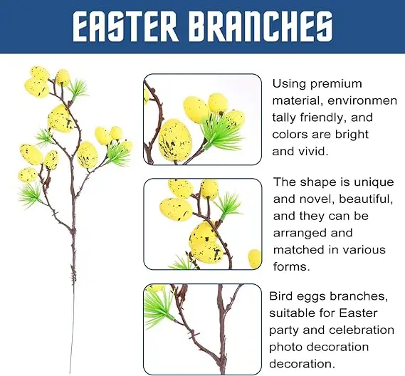 4 Spotted egg cut Foam Easter Egg decorative stick Fake bendable stick table decoration flower arrangement